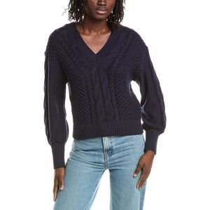 &Isla Womens  Anna Cable V-Neck Sweater, Navy